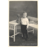 Sweet Little Blonde Boy Poses With His Teddy Bear (Vintage RPPC ~1910s/1920s)
