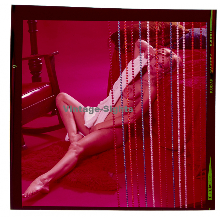 Erotic Study: Slim Blonde Semi Nude Behind Pearl Curtain *4 (Vintage Diapositive KORENJAK 1970s/1980s)