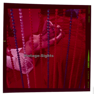 Erotic Study: Slim Blonde Semi Nude Behind Pearl Curtain *6 (Vintage Diapositive KORENJAK 1970s/1980s)