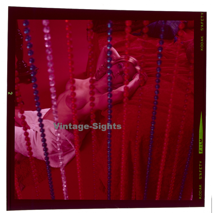 Erotic Study: Slim Blonde Semi Nude Behind Pearl Curtain *6 (Vintage Diapositive KORENJAK 1970s/1980s)