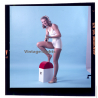 Erotic Study: Slim Blonde Pin-Up Girl Holds Up Shoe (Vintage Diapositive KORENJAK 1970s/1980s)