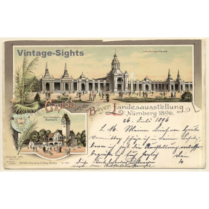 Nürnberg: Bayerische Landessaustellung - Bierhalle (Vintage PC Litho 1896)