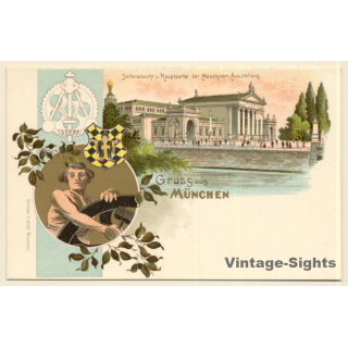 München: Maschinen-Ausstellung / Wappen (Vintage PC Litho 1890s/1900s)