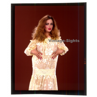 Erotic Study: Brunette Female Holding Her Boobs / Transparent Dress (Vintage Diapositive KORENJAK 1970s/1980s)
