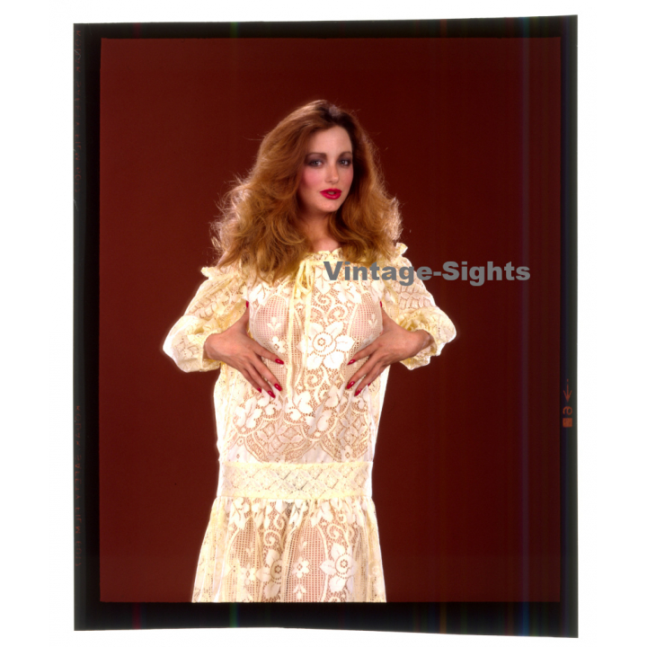 Erotic Study: Brunette Female Holding Her Boobs / Transparent Dress (Vintage Diapositive KORENJAK 1970s/1980s)