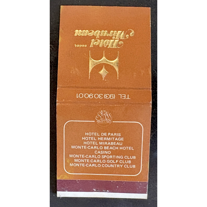 Monte Carlo / Monaco: Hotel Mirabeau (Vintage Matchbox ~1970s/1980s)