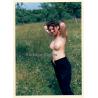 Erotic Study: Natural Topless Darkhaired Female On Meadow*7 (Vintage Photo ~1990s)