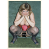 Erotic Study: Chubby Blonde Nude In The Squats / Bodice (Vintage Photo ~1990s)