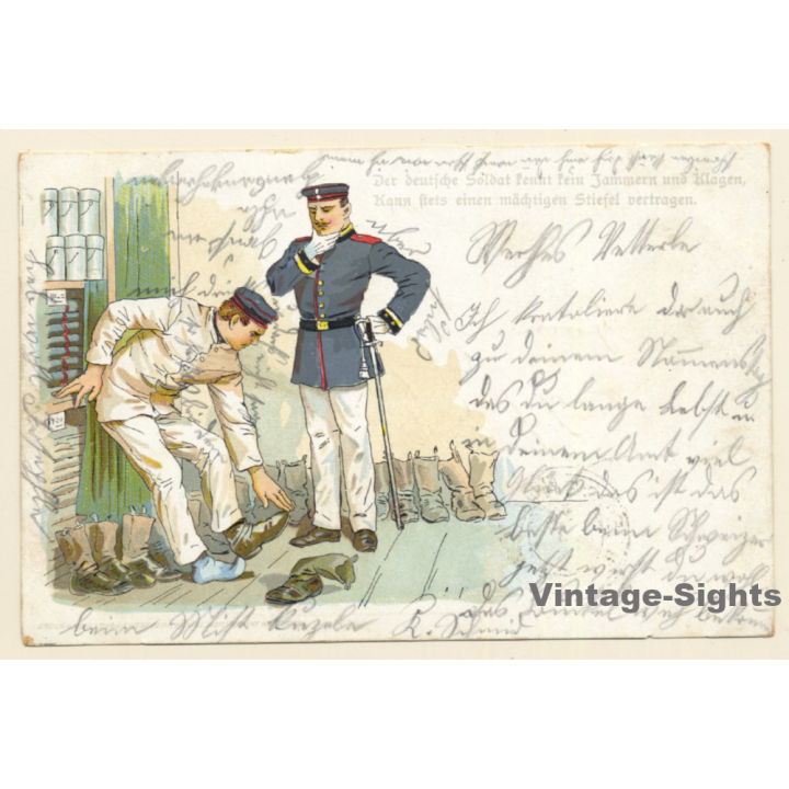 Der Deutsche Soldat Kann Stets Ein Mächtigen Stiefel Vertragen (Vintage PC Litho 1905)
