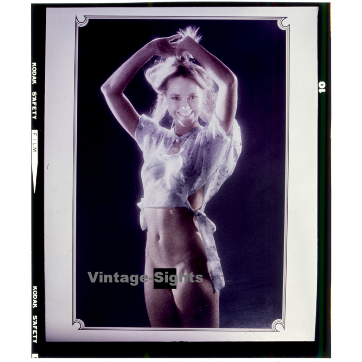 Erotic Study: Slim Sporty Blonde Semi Nude / Blouse (Vintage Diapositive KORENJAK 1970s/1980s)