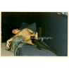 Erotic Study: Slim Smoking Nude On Couch Bed*2 / Overknees (Vintage Photo France ~1980s)