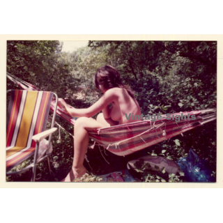 Erotic Study: Busty Nude Female In Hammock / Nudism (Vintage Photo France ~1980s)