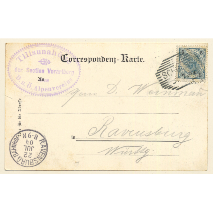 Austria: Tilisuna Hütte 2271 mtr. DAV (Vintage PC 1904)