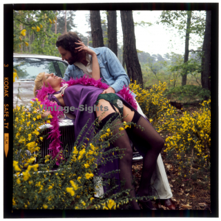 Erotic Study: Bearded Man & Semi Nude Blonde In Oldtimer*10 (Vintage Diapositive KORENJAK 1970s/1980s)