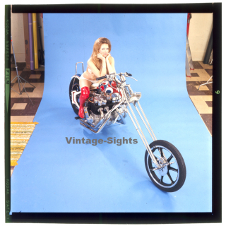 Erotic Study: Cheeky Bikini Girl On Cool Chopper / Lacquer Boots (Vintage Diapositive KORENJAK 1970s/1980s)