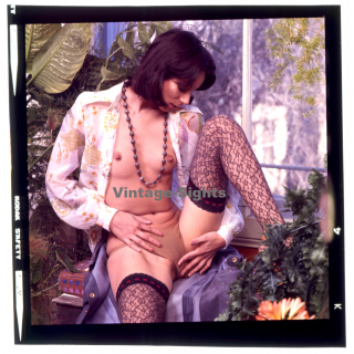 Erotic Study: Petite Semi Nude Female In Greenhouse / Small Bobs - Panties (Vintage Diapositive KORENJAK 1970s/1980s)