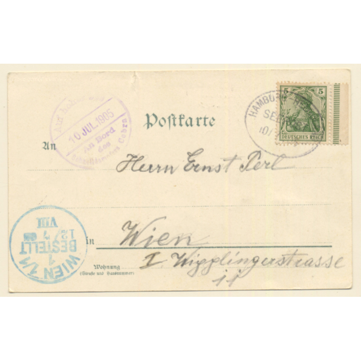 Nordsee Linie: S.S. Cobra / Paquebot Postmark (Vintage PC 1905)