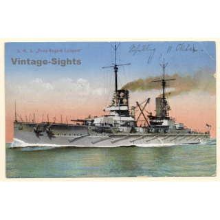 S.M.S. Prinz Regent Luitpold / Paquebot Postmark (Vintage PC 1914)