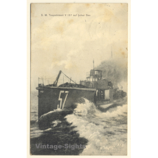 S.M. Torpedoboot V 157 / Ship Stamp (Vintage PC 1914)