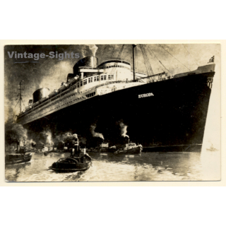 Norddeutscher Lloyd: Schnelldampfer Europa / Paquebot Postmark (Vintage RPPC 1937)