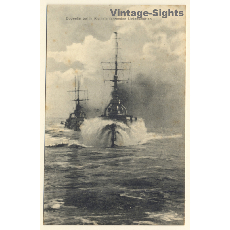 Bugwelle Bei In Kiellinie Fahrenden Linienschiffen / Marine Schiffspost (Vintage PC 1915)