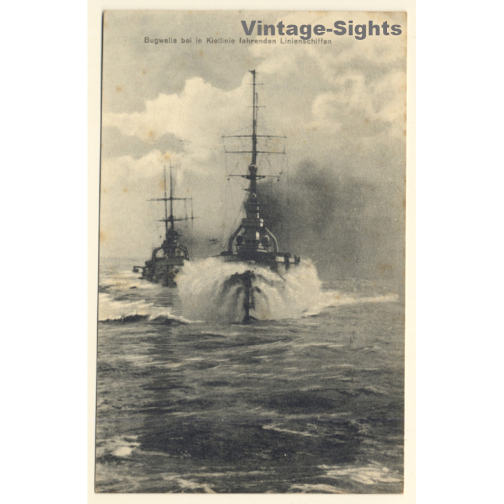 Bugwelle Bei In Kiellinie Fahrenden Linienschiffen / Marine Schiffspost (Vintage PC 1915)