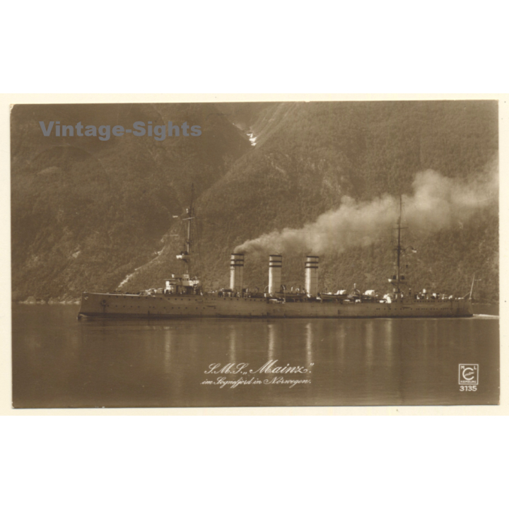 S.M.S. Mainz / Kaiserliche Marine Im Sognefjord (Vintage PC ~1910s)