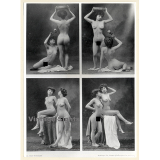1920s Erotica: 4 Different Takes Of 2 Belle Epoque Nudes / Boudoir (Large Photo Reprint ~ 24x17 CM)