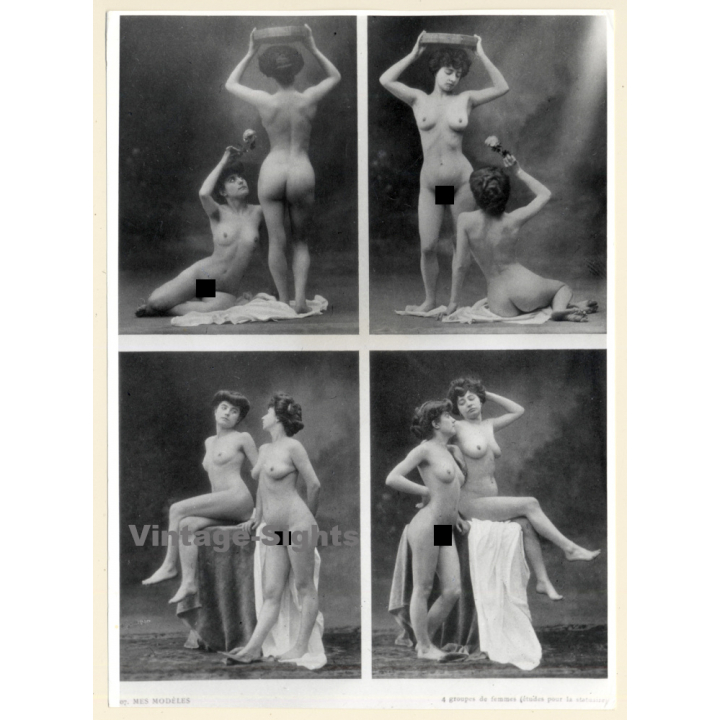 1920s Erotica: 4 Different Takes Of 2 Belle Epoque Nudes / Boudoir (Large Photo Reprint ~ 24x17 CM)