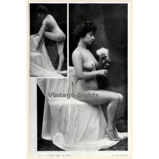 1920s Erotica: 2 Takes Of Belle Epoque Nude & Flower / Boudoir (Large Photo Reprint ~ 24x16 CM)