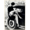 1920s Erotica: Woman Sitting On Oldtimers' Wheel - Nylons / Boudoir - Biederer (Large Photo Reprint ~ 24x17 CM)