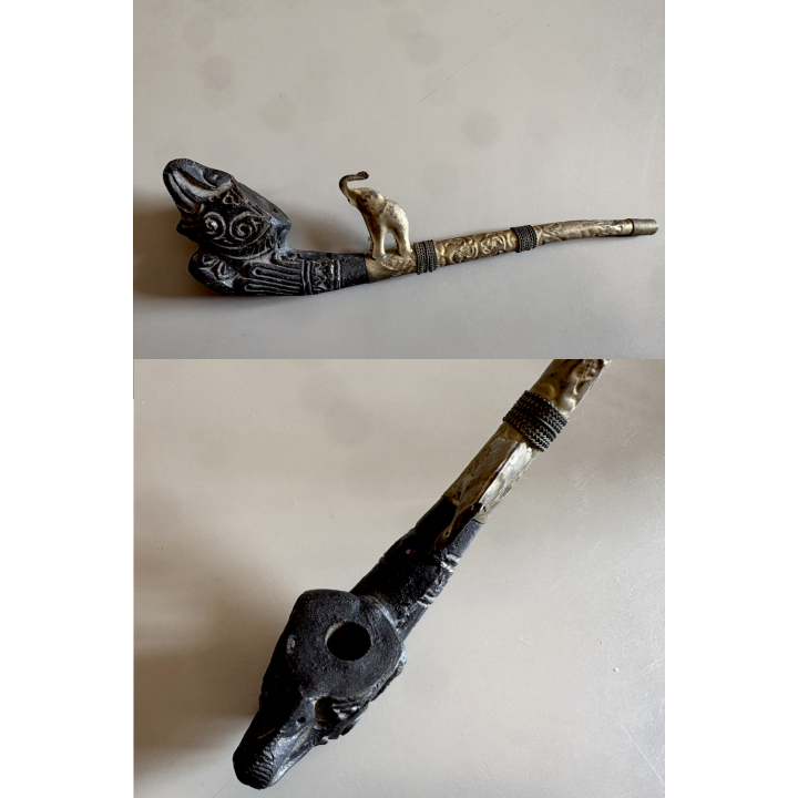 Rare Vintage Burmese Elephant Clay Pipe (~1940s/1950s)