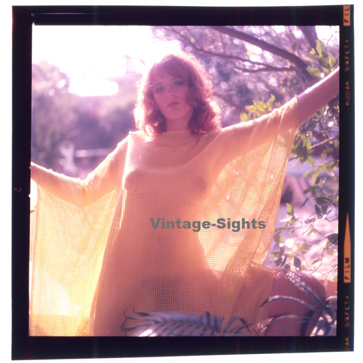 Erotic Study: Nude Redhead In Fishnet Poncho / Backlight (Vintage Diapositive KORENJAK 1970s/1980s)