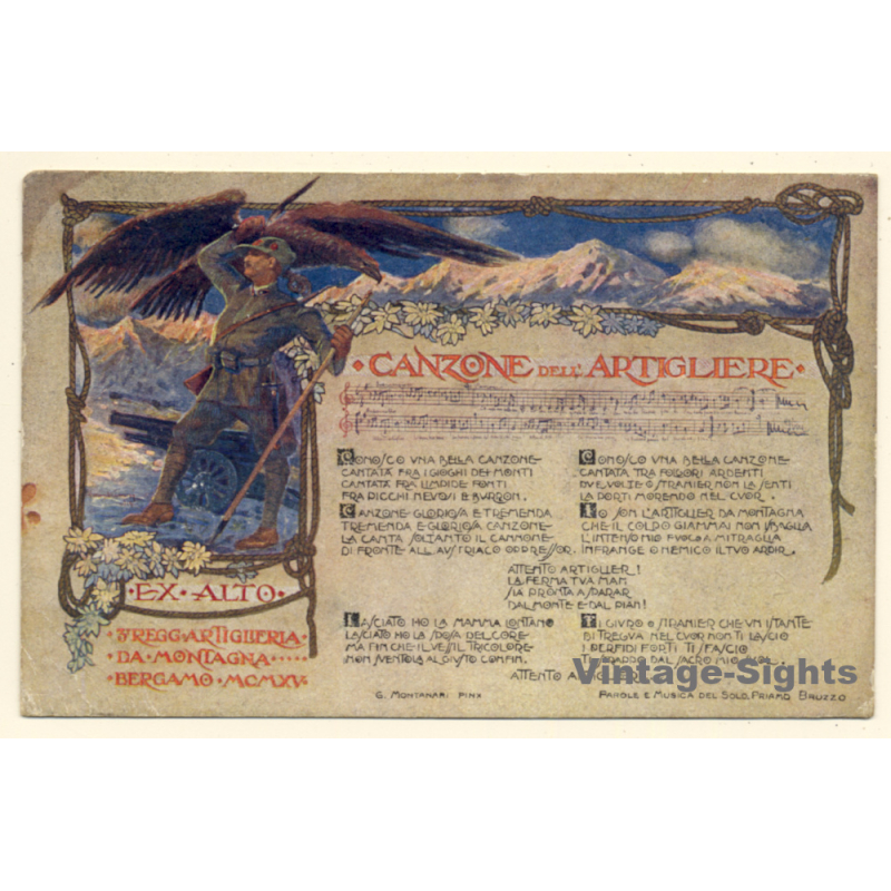 Militaria: 1° Reggimento Artiglieria Da Montagna Bergamo (Vintage PC 1917)
