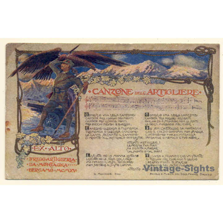 Militaria: 1° Reggimento Artiglieria Da Montagna Bergamo (Vintage PC 1917)