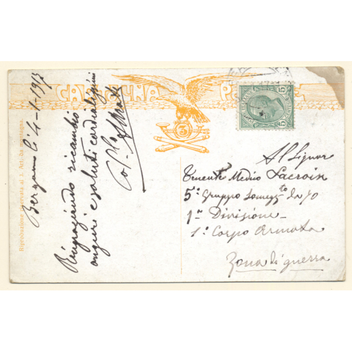 Militaria: 1° Reggimento Artiglieria Da Montagna Bergamo (Vintage PC 1917)