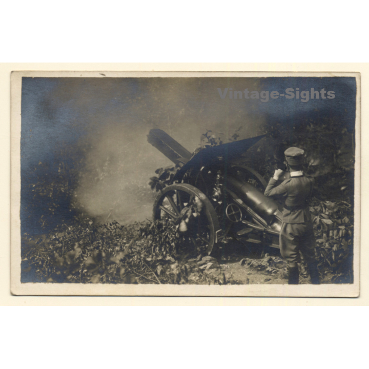 Italo-Turkish War (1911-1912): Italian Soldier Near Howitzer (Vintage RPPC)