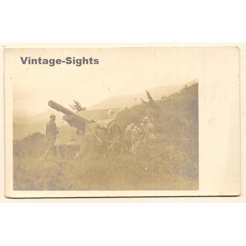 Italo-Turkish War (1911-1912): Italian Soldiers Near Howitzer (Vintage RPPC)