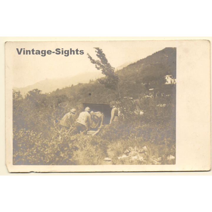 Italo-Turkish War (1911-1912): Italian Soldiers Retrieve Equipment From Bunker (Vintage RPPC)