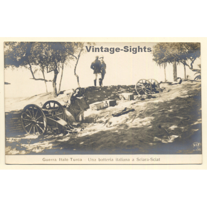 Italo-Turkish War (1911-1912): Italian Battery At Sciari-Sciat / Cannons (Vintage RPPC)