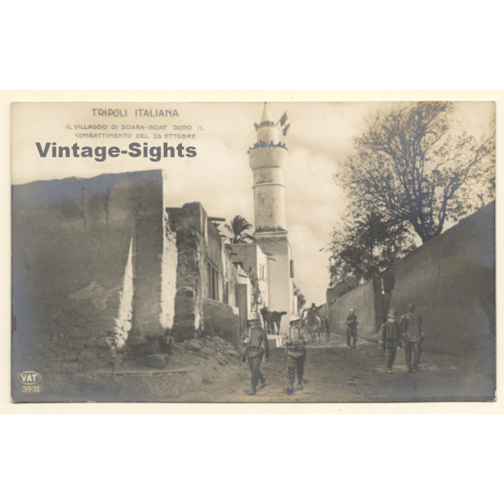 Colony Tripoli Italiana: Village Sciara-Sciat After Fight Oct. 23rd (Vintage RPPC ~1910s)
