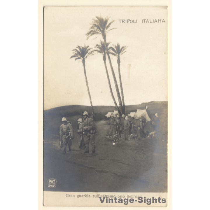 Colony Tripoli Italiana: Italian Soldiers At Desert Oasis (Vintage RPPC ~1910s)