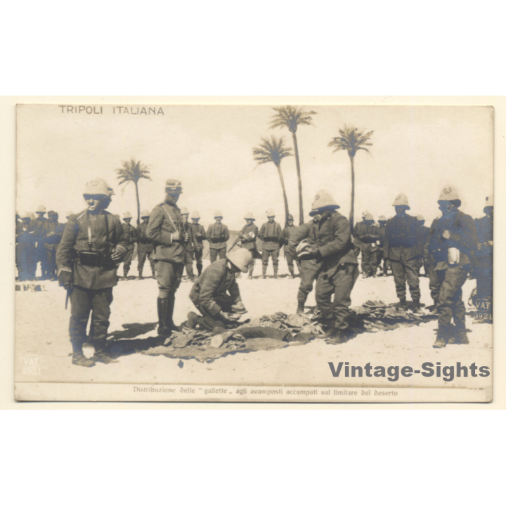 Colony Tripoli Italiana: Distribution Of Cookies To Military Outposts In Desert (Vintage RPPC ~1910s)