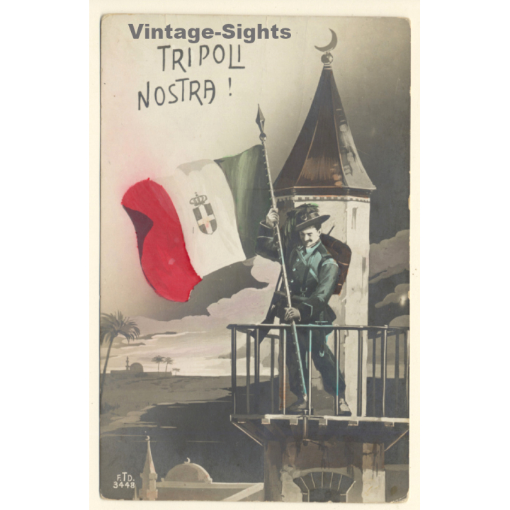 Italian Propaganda: Tripoli Nostra! / Flag & Coat Of Arms (Vintage RPPC ~1910s)
