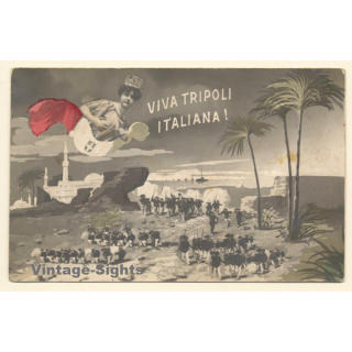 Italian Propaganda: Viva Tripoli Italiana! / Hand Colored (Vintage RPPC ~1910s)