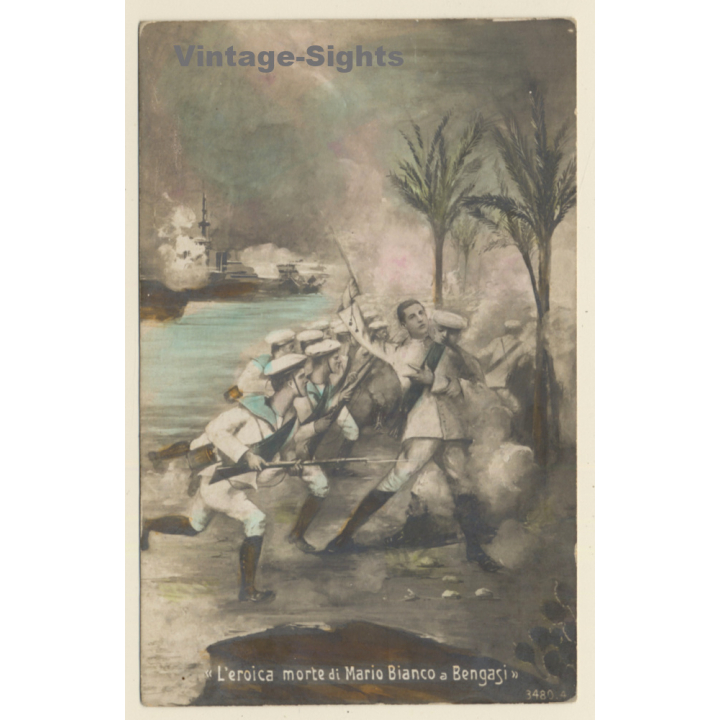 Italian Propaganda: L'Eroica Morte Di Mario Bianco A Bengasi (Vintage RPPC ~1910s)