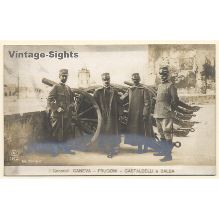 Colony Tripoli Italiana: The Generals Caneva, Frugoni, Castadelli & Salsa (Vintage RPPC ~1910s)