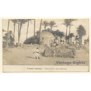 Colony Tripoli Italiana: Military Outpost On Far Edge Of Oasis (Vintage RPPC ~1910s)