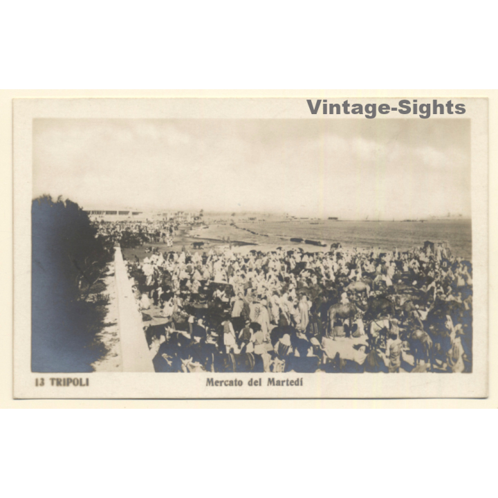 Colony Tripoli Italiana: Mercado Del Martedi / Tuesday Market (Vintage RPPC ~1910s)