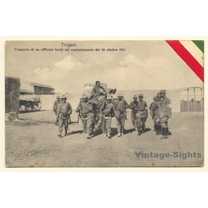 Italo-Turkish War (1911-1912): Wounded Officer Transported By Soldiers (Vintage PC ~1910s)